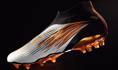 Sleek White Soccer Cleat with Orange Accents, Mesh Upper, and Athletic Shoe for Football Training
