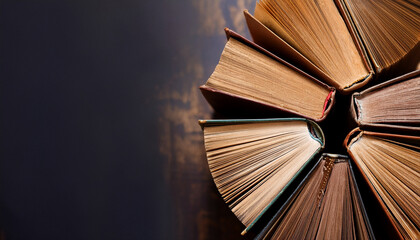 Old books arranged highlighting their historical significance. Neatly arranged representing a collection of wisdom