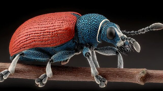 Vivid Macro: Jewel-toned Beetle on Twig, Stunning Detail