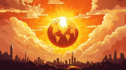 Stunning digital illustration of a vibrant sunrise sky with Greenhouse gases also known as GHGs