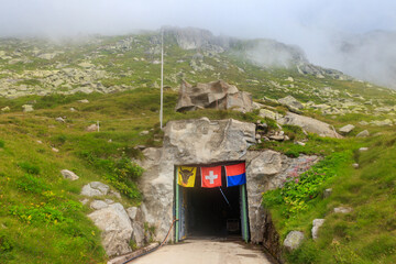 Entrance to the Sasso San Gottardo museum in former historic fortress Sasso da Pigna inside the Gotthard Pass, Switzerland