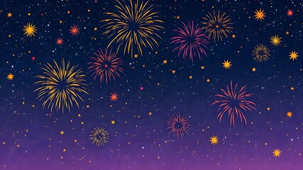 Colorful fireworks illuminating the night sky during a grand New Year’s Eve celebration.