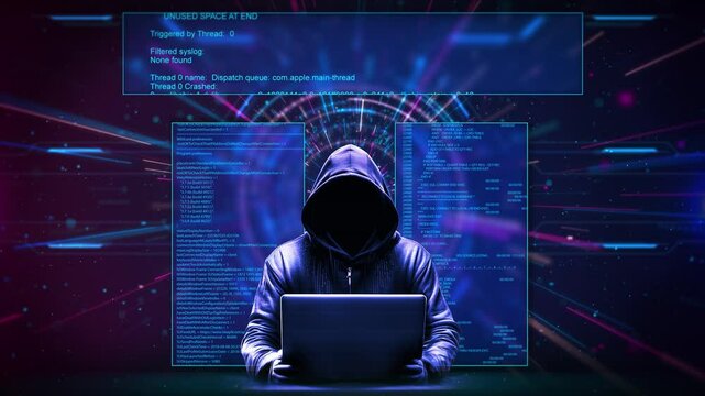 Hacker at Work Deep Dive into Code digital world surrounded by scrolling code threat in cybersecurity. online threats, network security, penetration testing, cybercrime hackers and security experts