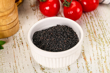 Black sesame seeds in the bowl