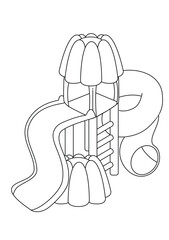 hand drawn vector illustrations Whimsical black and white line art illustration of a charming gingerbread house, perfect for coloring books and creative projects. This delightful candy house design	
