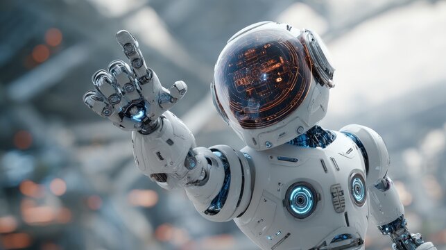 Futuristic robot points, advanced technology - Powered by Adobe