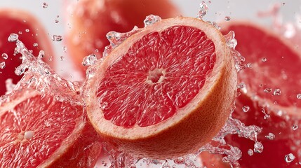 Fresh grapefruit floating isolated on white background with vibrant orange-pink skin and juicy texture, highlighting natural freshness and healthy lifestyle in a clean minimal composition.
