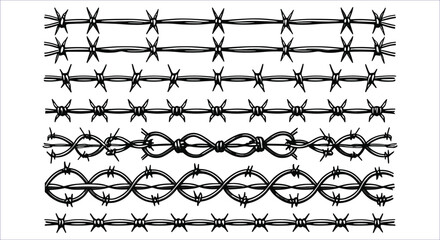 Naklejka premium Hand Drawn Barbed Wire Vector Elements for Rustic and Dangerous Design Themes