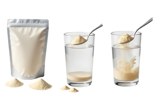 Powdered product dissolving in water showing the mixing and fluid dynamics over time