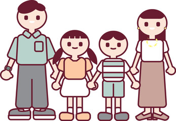 笑顔の家族が立っているシンプルなイラスト
