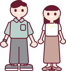 夏服の男女のシンプルな全身イラスト