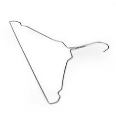 A metal coat hanger designed for holding garments.