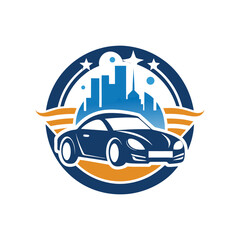 Obraz premium Auto Car Wash Logo Vector – Modern Vehicle Cleaning Icon with Water and Bubbles
