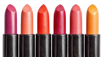 Row of colorful lipsticks in black tubes, close-up
