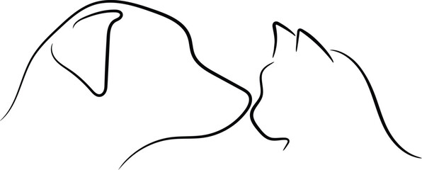 Minimalist One Line Drawing of Dog and Cat