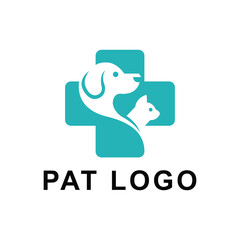 Fototapeta premium Veterinary Pet Care Logo Dog and Cat Silhouette on Medical Cross