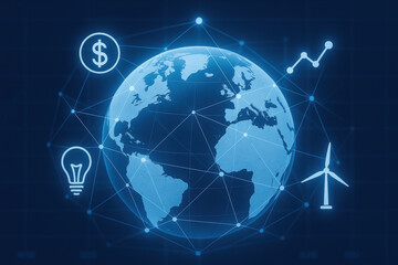 Financial growth in energy sector connects global economy with sustainable power solutions and innovative technology for brighter future