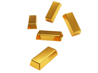 3D Gold Bullion Bars Stack for Wealth Finance Investment Concepts isolated on transparent background