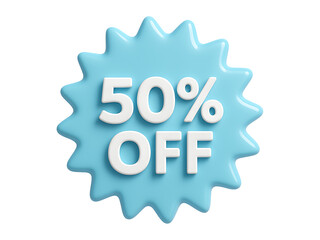 3D 50 Percent Sale Tag Off Discount Label Badge for Sale and Promotion isolated on transparent background