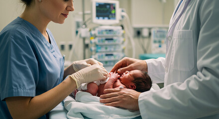 Medical Staff Helping Newborn Baby in Hospital Representing Neonatal Care, Pediatric Emergency, Hospital Equipment, Infant Health, And Professional Medical Treatment