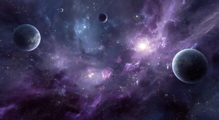 Obraz premium Captivating cosmic panorama showcasing celestial bodies and nebulous expanses within deep space