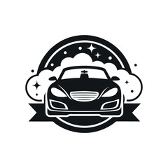 Auto Car Wash Logo Vector &ndash; Modern Vehicle Cleaning Icon with Water and Bubbles