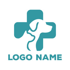 Veterinary Clinic Logo Pet Health Cross with Dog and Cat Silhouettes