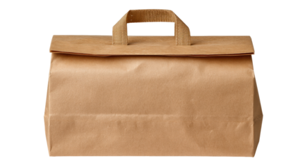 Brown paper bag isolated on transparent background with handle for carrying