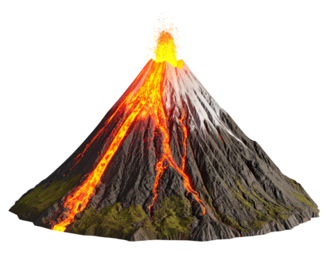 Lava volcano (3D) Isolated on Transparent or White Background