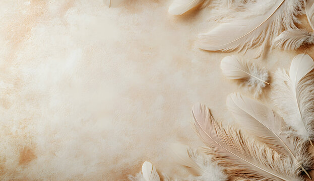 Beige feathers on textured background - Powered by Adobe