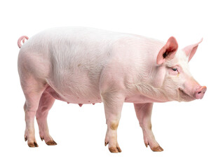 Side angle of a domestic pig Isolated on Transparent or White Background