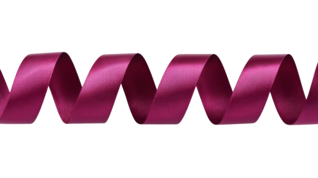 Isolated pink ribbon on transparent background with smooth texture and curled shape