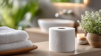 Ultra Realistic Close-Up of White Toilet Tissue Roll