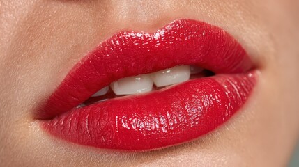 Close-Up of Glossy Red Lips in High Fidelity