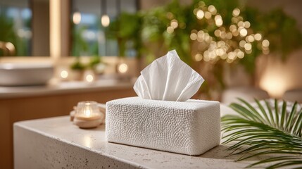 Close-Up of a Clean White Tissue Box in Decor
