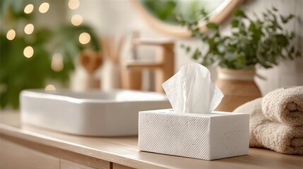 Realistic Close-Up of Tissue Box on Elegant Surface