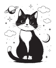cat illustration forecast art style with cloud star and moon