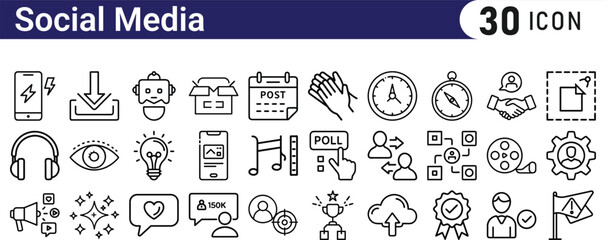 Social Media Line Icons. Editable Stroke. Pixel Perfect. For Mobile and Web.