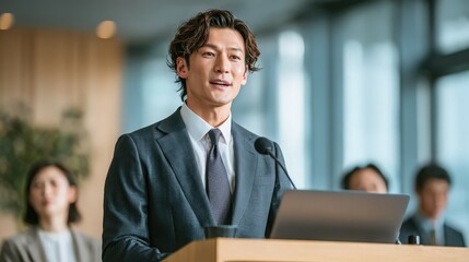 Professional Japanese Man Speaking at Corporate Event