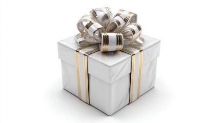 Fototapeta premium Elegant white gift box with gold ribbon