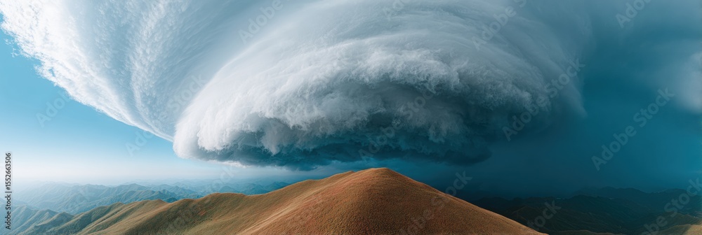 Poster real-time weather radar showing powerful hurricane storm patterns over mountain landscape for advanc