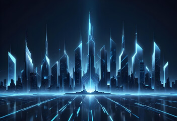 city skyline illustration with blue light wallpaper background