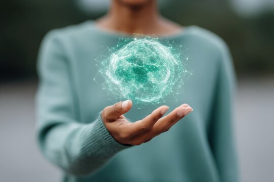 Futuristic Hand Holding Holographic Globe with Networked Insurance Icons for Global Risk Assessment and Digital Claims Processing in Finance