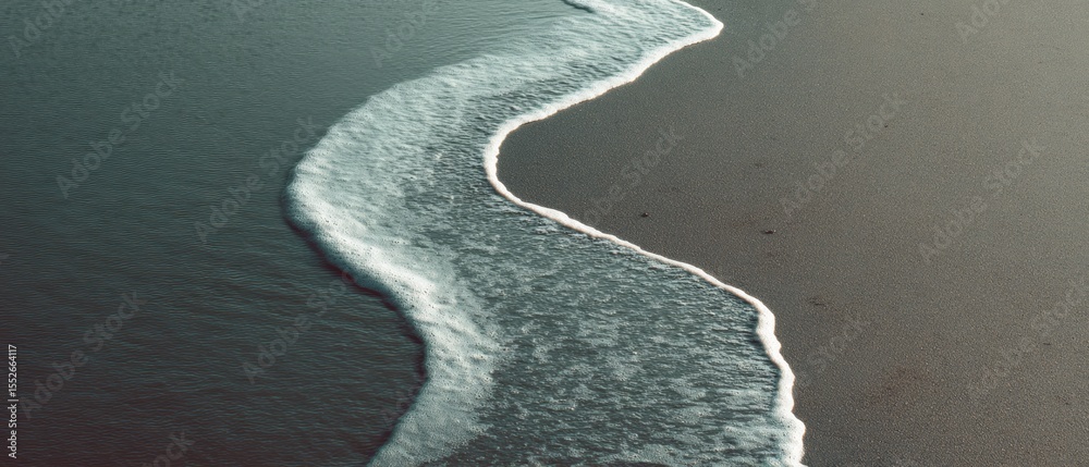 Poster abstract shoreline wave and sea foam patterns on dark sand with high contrast texture for sustainabl