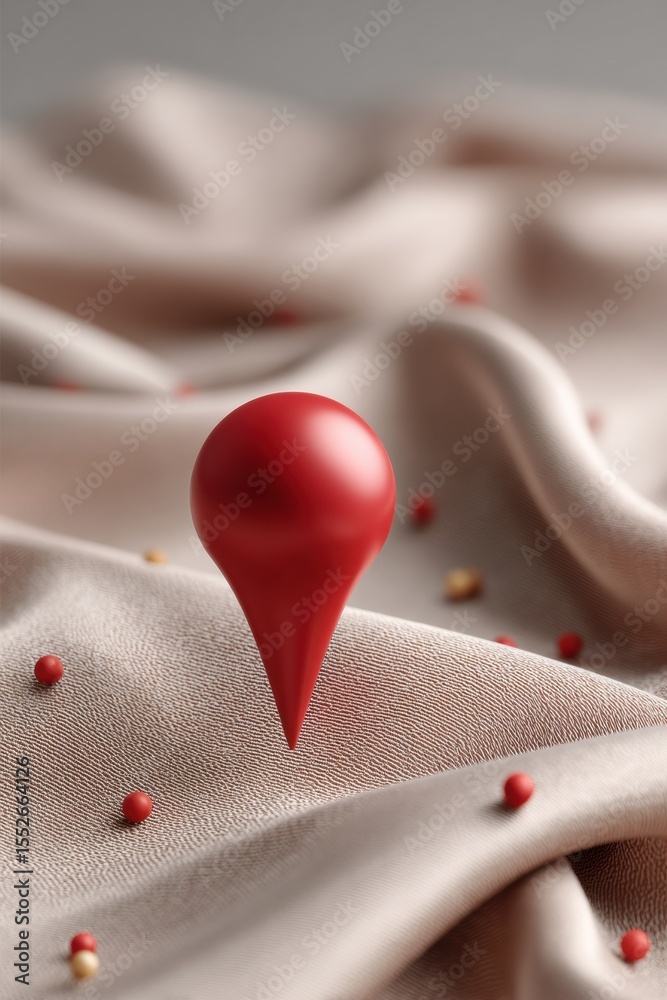 Aufkleber Digital Navigation Beacon Pin Glowing on Textured Fabric Map with Scattered Data Points for Tech Marketing and Location Accuracy