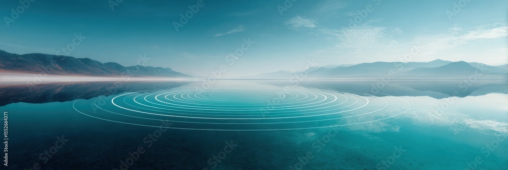 Poster Futuristic Radar Screen with Concentric Circles on Digital Interface in Modern Tech Landscape for Advanced Tracking and Innovation Promotion