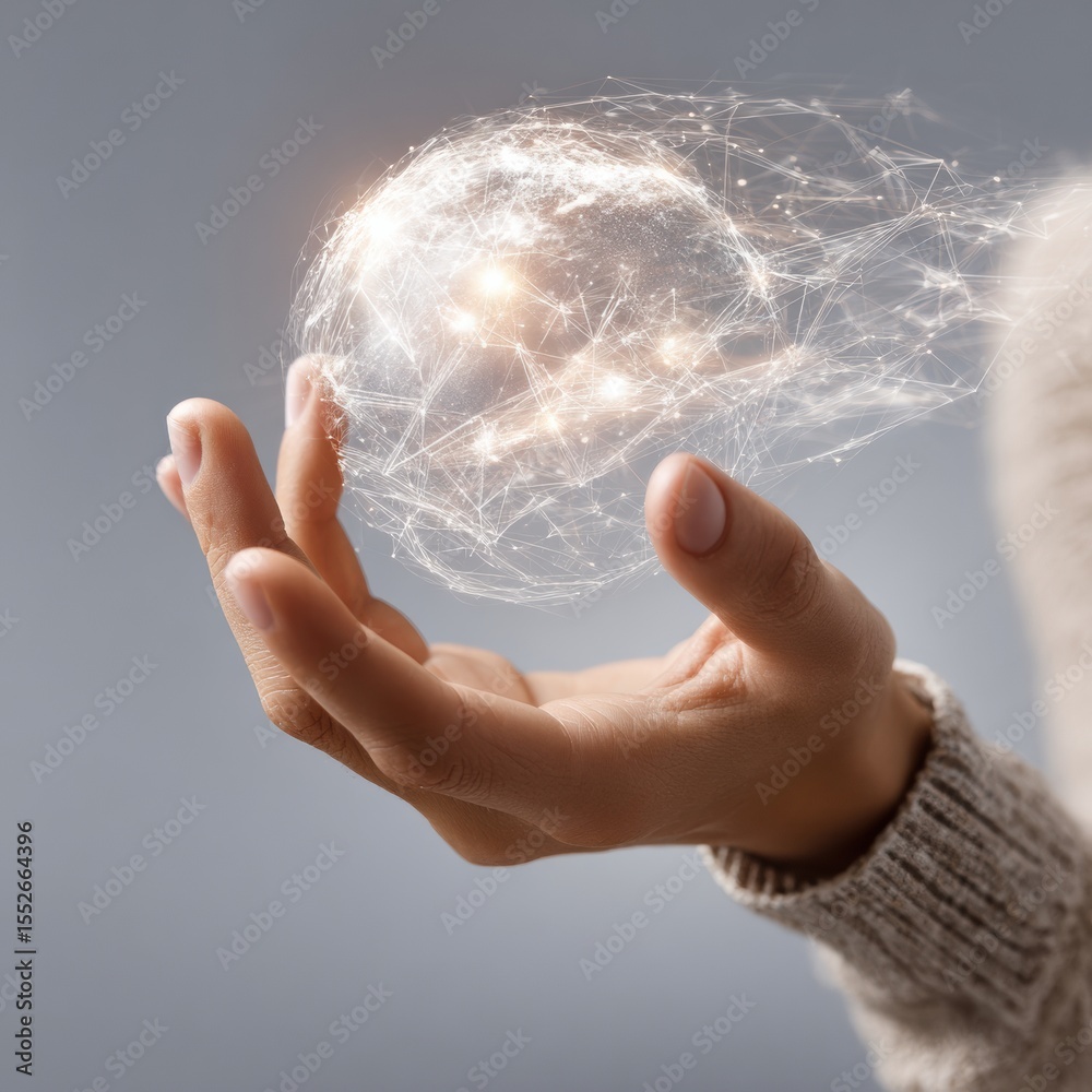 Aufkleber Human Hand Holding a Digital Globe of Quantum Optimization with Interconnected Nodes for AI Technology and Futuristic Innovation Promotion