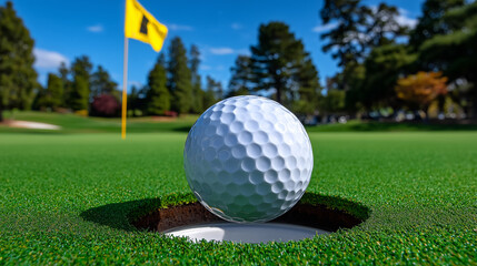 Obraz premium Golf Ball About To Fall Into Hole on Green Course Fairway
