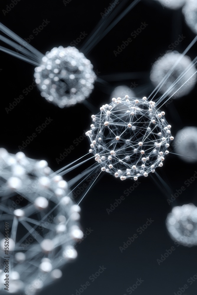 Poster Quantum Molecular Spheres Connected by Digital Network Links on Dark Minimalist Background for AI Innovation and Tech-Driven Connectivity Concepts