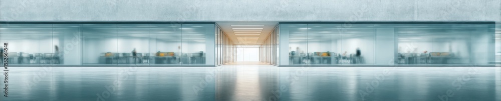 Poster modern office interior with glass walls and open plan layout featuring collaborative workspaces for 